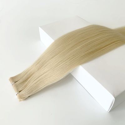 Double Drawn Blonde Color Skin PU Flat Weft Human Hair Extension for Straight Style