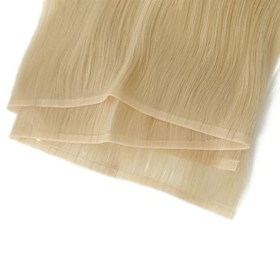 Double Drawn Blonde Color Skin PU Flat Weft Human Hair Extension for Straight Style