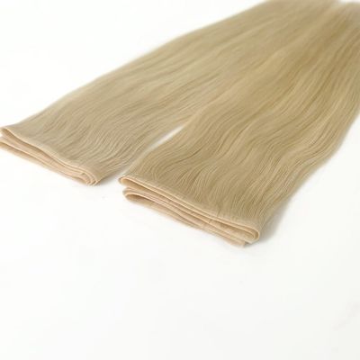 Double Drawn Blonde Color Skin PU Flat Weft Human Hair Extension for Straight Style