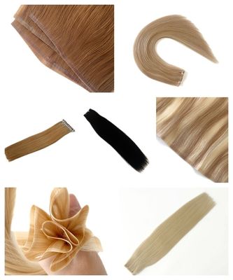 Human Hair Straight Style PU Skin Weft Hand Tied Mini Flat Weft for Salon Remy Hair