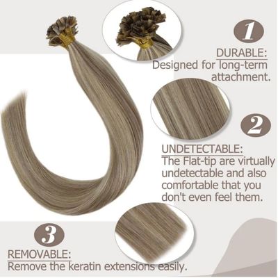 Double Drawn Human Hair Flat Tip Keratin Extensions 100% Healthy Virgin Remy Hair
