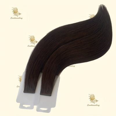 Dark Brown Color Double Drawn Slim Tape Extensions with Cuticle Aligned European Hair