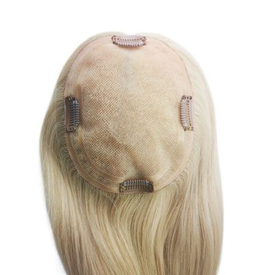 Mono Base PU European Human Hair Topper 5.5X6 Straight Blonde Hair Toupee with Clip 16&quot; for Women