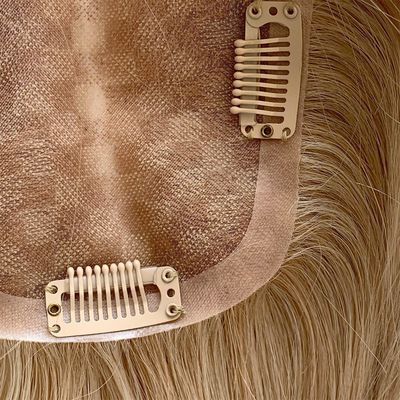 Mono Base PU European Human Hair Topper 5.5X6 Straight Blonde Hair Toupee with Clip 16&quot; for Women