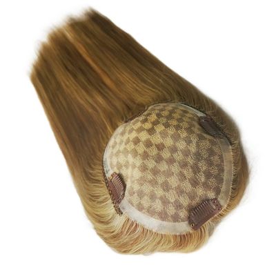Perfect for Women Mono Lace Base Hairpiece 13*17 Cm Highlight Brown Human Hair Toppers